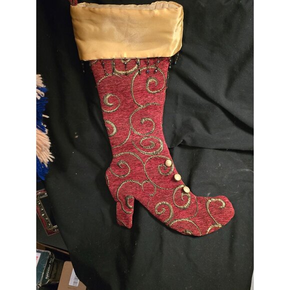 Victorian-Inspired Red & Gold Swirl Christmas Stocking Boot - Picture 1 of 4